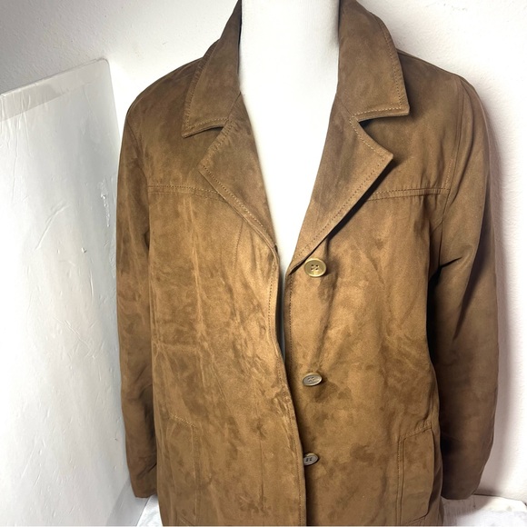 Women's London Fog Suede Jacket- Orange Quilted Lining. Size Medium - Picture 6 of 15